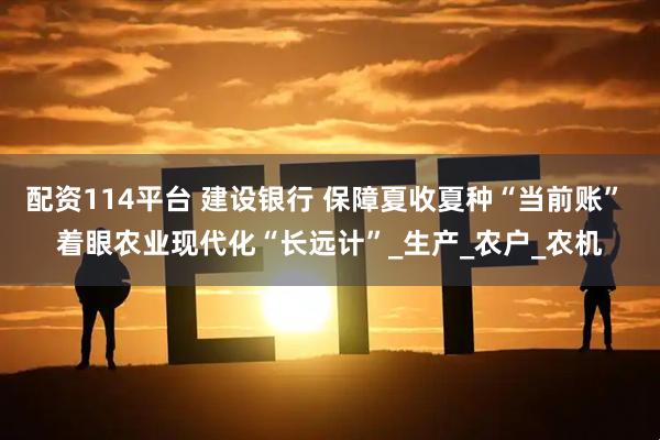 配资114平台 建设银行 保障夏收夏种“当前账” 着眼农业现代化“长远计”_生产_农户_农机